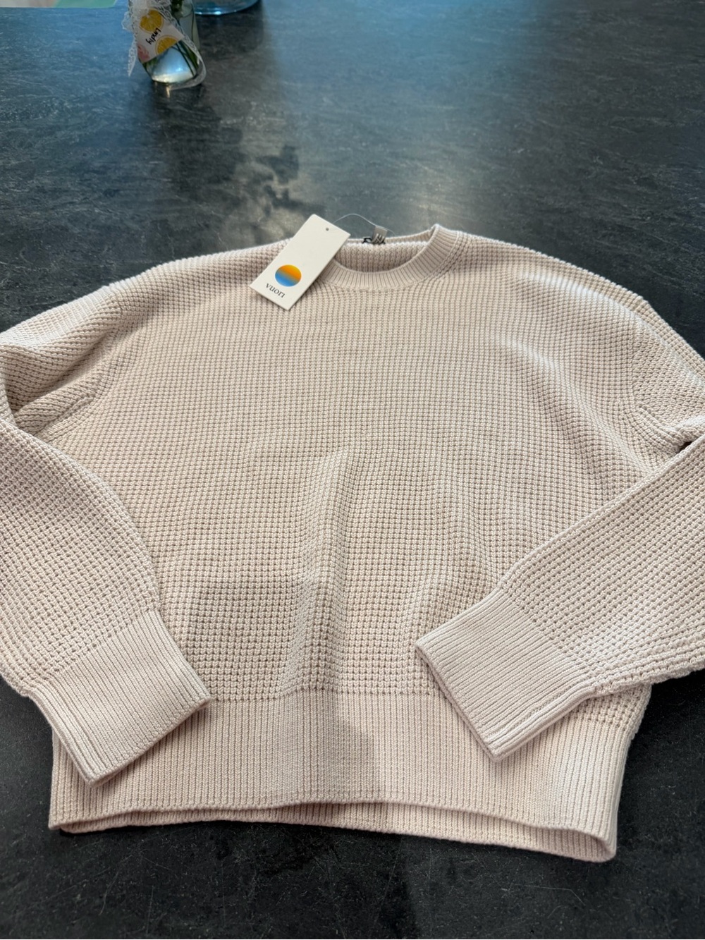 Vuori Light Beige Waffle Crewneck Sweater